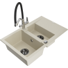 Mexen Gaspar Granitspüle 1,5-Becken mit Abtropffläche und Küchenarmatur Duo, beige - 6507-69-671701-07-B