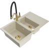 Mexen Gaspar Granitspüle 1,5-Becken mit Abtropffläche und Küchenarmatur Duo, beige - 6507-69-671701-57-G