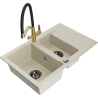 Mexen Gaspar Granitspüle 1,5-becken mit Abtropffläche und Küchenarmatur Duo, beige - 6507-69-671701-57-B