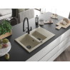 Mexen Gaspar Granitspüle 1,5-Becken mit Abtropffläche und Küchenarmatur Duo, beige - 6507-69-671701-70-B
