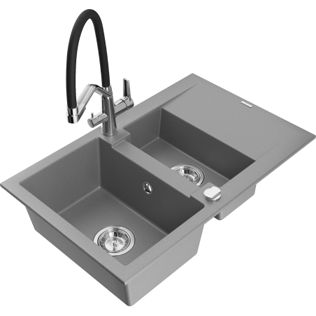 Mexen Gaspar Granitspüle 1,5-fach mit Abtropffläche und Küchenarmatur Duo, grau - 6507-71-671701-07
