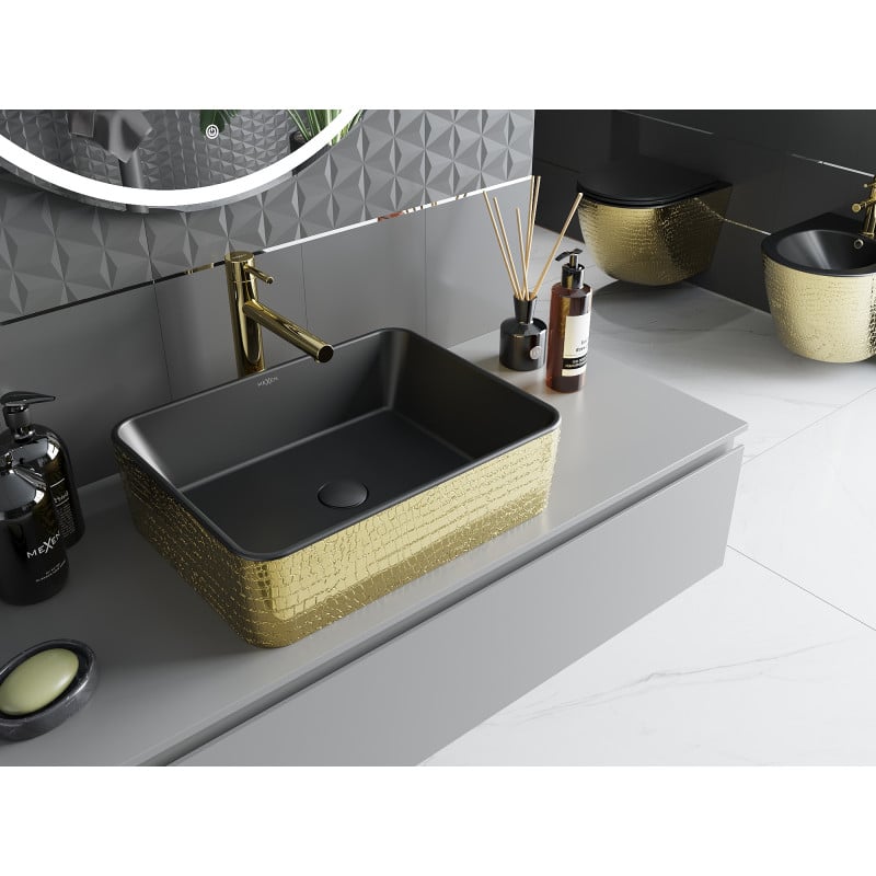 Mexen Catia Aufsatzwaschbecken 48 x 37 cm, schwarz matt/goldenes Schuppenmuster - 21314878