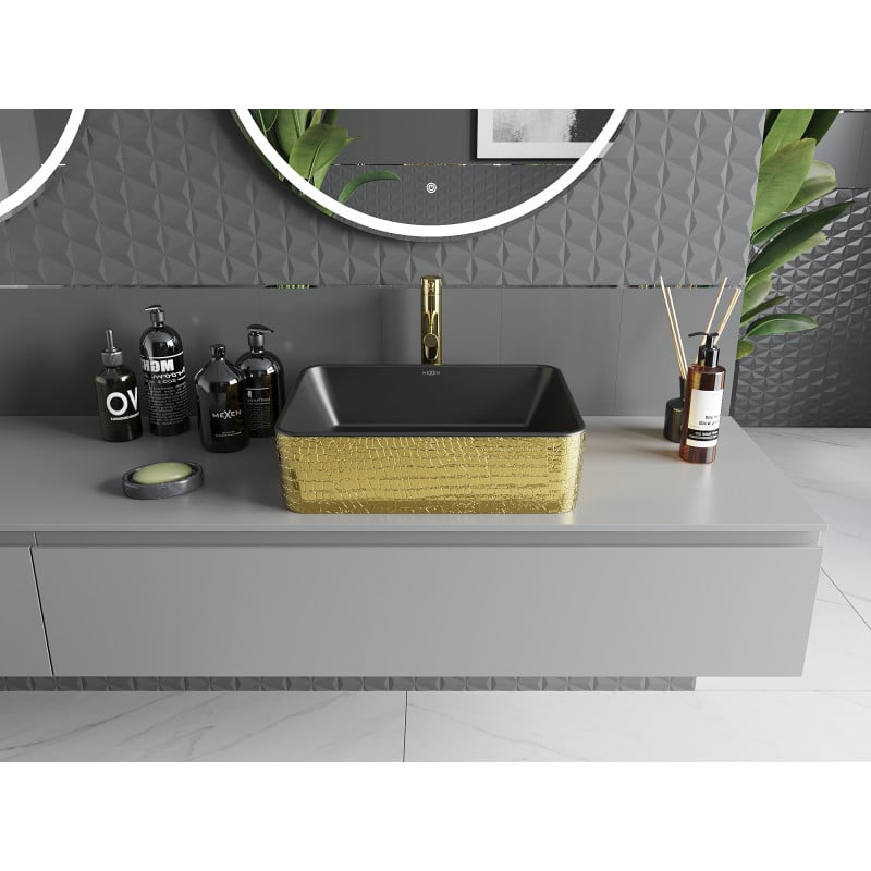 Mexen Catia Aufsatzwaschbecken 48 x 37 cm, schwarz matt/goldenes Schuppenmuster - 21314878