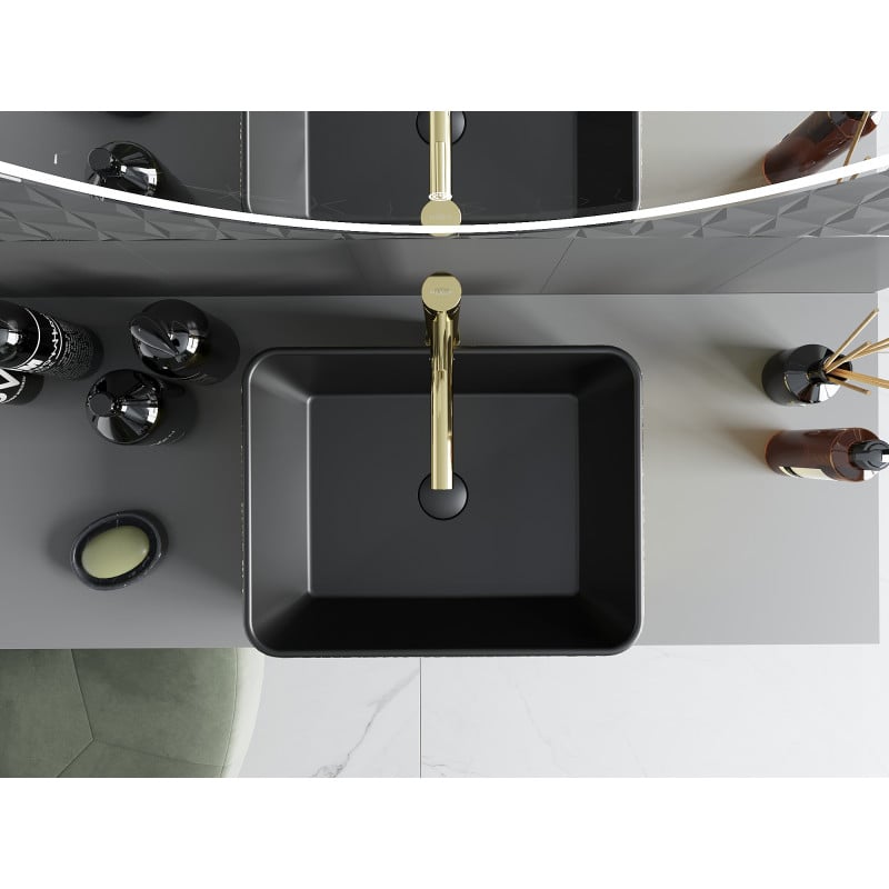 Mexen Catia Aufsatzwaschbecken 48 x 37 cm, schwarz matt/goldenes Schuppenmuster - 21314878
