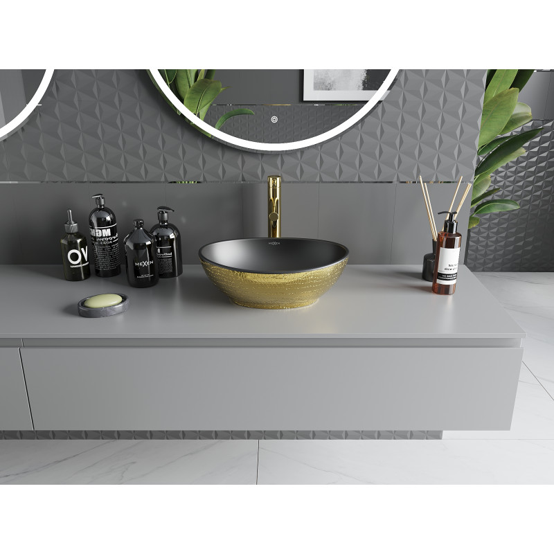 Mexen Elza Aufsatzwaschbecken 40 x 33 cm, schwarz matt/goldenes Schuppenmuster - 21014028