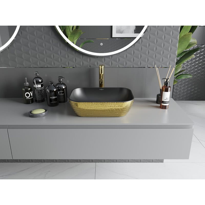 Mexen Rita Aufsatzwaschbecken 45 x 32 cm, schwarz matt/Gold Schuppenmuster - 21084578
