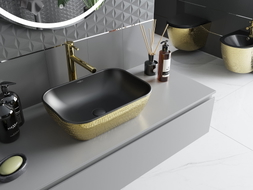 Mexen Rita Aufsatzwaschbecken 45 x 32 cm, schwarz matt/Gold Schuppenmuster - 21084578