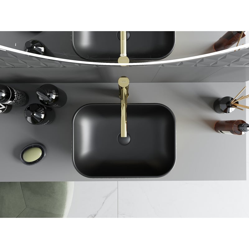 Mexen Rita Aufsatzwaschbecken 45 x 32 cm, schwarz matt/Gold Schuppenmuster - 21084578