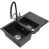 Mexen Gaspar Granitspüle 1,5-Becken mit Abtropffläche und Küchenarmatur Duo, schwarz/silberner Metallic - 6507-73-671701-07