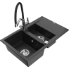 Mexen Gaspar Granitspüle 1,5-beckig mit Abtropffläche und Küchenarmatur Duo, schwarz/silber metallic - 6507-73-671701-07