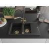 Mexen Gaspar Granitspüle 1,5-fach mit Abtropffläche und Küchenarmatur Duo, schwarz/silber - 6507-73-671701-57-G