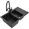 Mexen Gaspar Granitspüle 1,5-becken mit Abtropffläche und Küchenarmatur Duo, schwarz/silber - 6507-73-671701-70-B