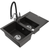 Mexen Gaspar Granitspüle 1,5-Becken mit Abtropffläche und Küchenarmatur Duo, schwarz/gold metallic - 6507-75-671701-07