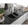 Mexen Gaspar Granitspüle 1,5-Schalen mit Abtropffläche und Küchenarmatur Duo, schwarz/gold Metallic - 6507-75-671701-07-B