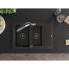 Mexen Gaspar Granitspüle 1,5-Schalen mit Abtropffläche und Küchenarmatur Duo, schwarz/gold Metallic - 6507-75-671701-07-B
