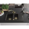 Mexen Gaspar Granitspüle 1,5-Becken mit Abtropffläche und Küchenarmatur Duo, schwarz/gold metallic - 6507-75-671701-57-G