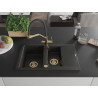 Mexen Gaspar Granitspüle 1,5-beckig mit Abtropffläche und Küchenarmatur Duo, schwarz/gold metallic - 6507-75-671701-57-G