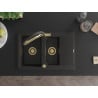 Mexen Gaspar Granitspüle 1,5-Becken mit Abtropffläche und Küchenarmatur Duo, schwarz/gold metallic - 6507-75-671701-57-G