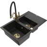 Mexen Gaspar Granitspüle 1,5-Becken mit Abtropffläche und Küchenarmatur Duo, schwarz/gold metallic - 6507-75-671701-57-G