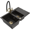 Mexen Gaspar Granitspüle 1,5-beckig mit Abtropffläche und Küchenarmatur Duo, schwarz/gold metallic - 6507-75-671701-57-G