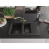 Mexen Gaspar Granitspüle 1,5-Becken mit Abtropffläche und Duo-Küchenarmatur, schwarz/gold metallic - 6507-75-671701-57-B