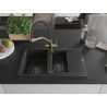 Mexen Gaspar Granitspüle 1,5-beckig mit Abtropffläche und Küchenarmatur Duo, schwarz/gold metallic - 6507-75-671701-57-B