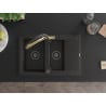 Mexen Gaspar Granitspüle 1,5-Becken mit Abtropffläche und Duo-Küchenarmatur, schwarz/gold metallic - 6507-75-671701-57-B