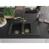Mexen Gaspar Granitspüle 1,5-Becken mit Abtropffläche und Küchenarmatur Duo, schwarz - 6507-77-671701-57-G