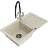 Mexen Pablo Granitspüle 1-Becken mit Abtropffläche und Küchenarmatur Duo, beige - 6510-69-671701-07-B