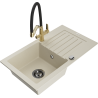 Mexen Pablo Granitspüle 1-Becken mit Abtropffläche und Küchenarmatur Duo, beige - 6510-69-671701-57-B