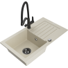 Mexen Pablo Granitspüle 1-beckig mit Abtropffläche und Küchenarmatur Duo, beige - 6510-69-671701-70-B
