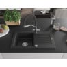Mexen Pablo Granitspüle 1-Becken mit Abtropffläche und Küchenarmatur Duo, schwarz/silber metallisch - 6510-73-671701-07