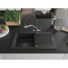 Mexen Pablo Granitspüle 1-becken mit Abtropffläche und Küchenarmatur Duo, schwarz/silber Metallic - 6510-73-671701-07-B