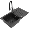 Mexen Pablo Granitspüle 1-becken mit Abtropffläche und Küchenarmatur Duo, schwarz/silber Metallic - 6510-73-671701-07-B