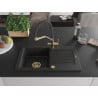 Mexen Pablo Granitspüle 1-Becken mit Abtropffläche und Küchenarmatur Duo, Schwarz/Silber Metallic - 6510-73-671701-57-G