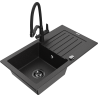 Mexen Pablo Granitspüle 1-Becken mit Abtropffläche und Küchenarmatur Duo, schwarz/silber metallic - 6510-73-671701-70-B