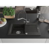 Mexen Pablo Granit-Spüle, 1-Becken mit Abtropffläche und Küchenarmatur Duo, schwarz/gold metallic - 6510-75-671701-07