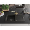 Mexen Pablo Granitspüle 1-Becken mit Abtropffläche und Küchenarmatur Duo, schwarz/gold metallic - 6510-75-671701-57-B