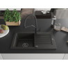 Mexen Pablo Granitspüle 1-Becken mit Abtropffläche und Küchenarmatur Duo, schwarz/gold metallic - 6510-75-671701-70-B