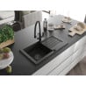 Mexen Pablo Granitspüle 1-Becken mit Abtropffläche und Küchenarmatur Duo, schwarz/gold metallic - 6510-75-671701-70-B