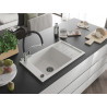 Mexen Elias Granitspüle 1-Becken mit Abtropffläche und Küchenarmatur Duo, weiß - 6511-20-671701-07-B