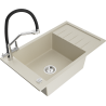 Mexen Elias Granitspüle 1-beckig mit Abtropffläche und Duo-Küchenarmatur, beige - 6511-69-671701-07