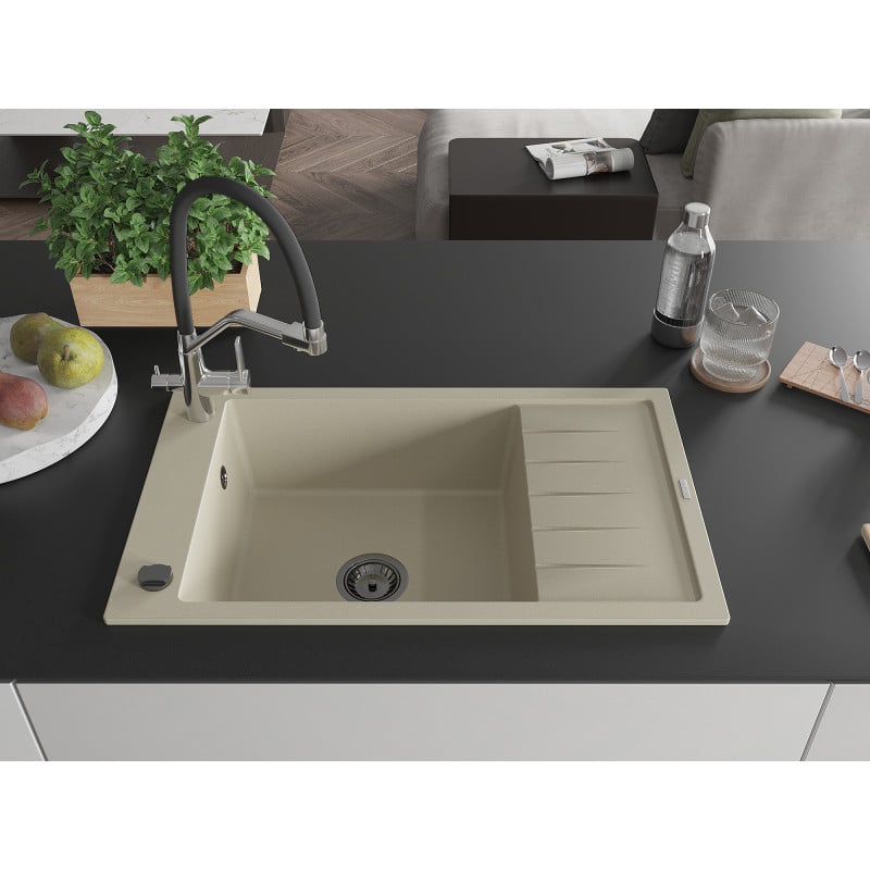 Mexen Elias Granitspüle ein Becken mit Abtropffläche und Küchenarmatur Duo, beige - 6511-69-671701-07-B