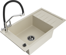 Mexen Elias Granitspüle ein Becken mit Abtropffläche und Küchenarmatur Duo, beige - 6511-69-671701-07-B