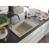 Mexen Elias Granitspüle 1-beckig mit Abtropffläche und Küchenarmatur Duo, beige - 6511-69-671701-57-G