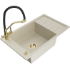Mexen Elias Granitspüle 1-beckig mit Abtropffläche und Küchenarmatur Duo, beige - 6511-69-671701-57-G