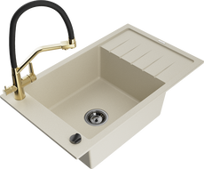 Mexen Elias Granitspüle 1-Becken mit Abtropffläche und Küchenarmatur Duo, beige - 6511-69-671701-57-B