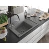 Mexen Elias Granitspüle 1-Becken mit Abtropffläche und Küchenarmatur Duo, grau - 6511-71-671701-07-B