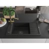 Mexen Elias Granitspüle 1-Becken mit Abtropffläche und Küchenarmatur Duo, Schwarz/Silber Metallic - 6511-73-671701-57-B