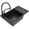 Mexen Elias granitspüle 1-becken mit abtropffläche und küchenarmatur Duo, schwarz/silber metallic - 6511-73-671701-70-B